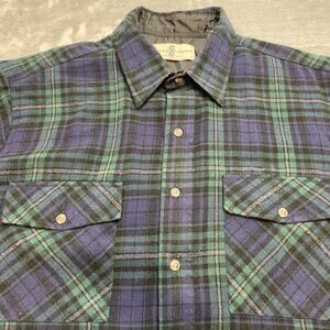Vintage River‎ Trader Shirt Mens XL Black Watch Plaid Button Up Long Sleeve